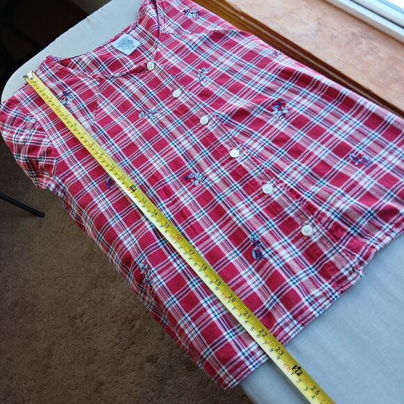 Cascade Blues red plaid embroidered blouse L altered repaired cotton button up - Picture 14 of 15